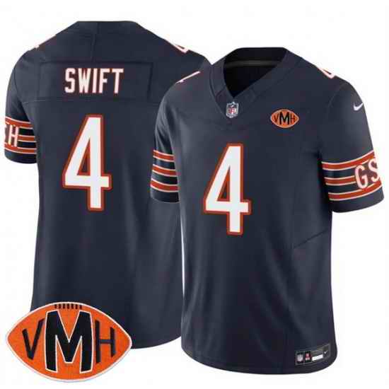 Men Chicago Bears 4 D 27Andre Swift Navy 2025 F U S E  With Illinois and VMH Patch Vapor Untouchable Limited Stitched Football Jersey