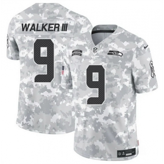 Men Seattle Seahawks 9 Kenneth Walker III 2024 F U S E Arctic Camo Salute To Service Limited Stitched Football Jersey