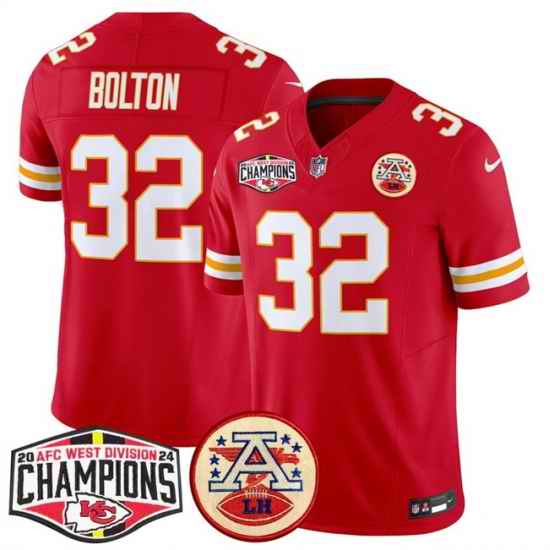Men Kansas City Chiefs 32 Nick Bolton Red F U S E  2024 AFC West Division Champions Vapor Limited Stitched Football Jersey