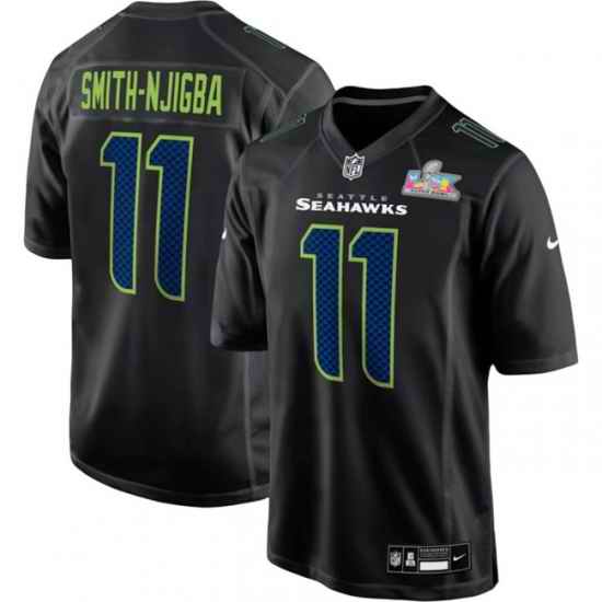 Men Seattle Seahawks 11 Jaxon Smith Njigba Black 2025 Super Bowl LX Patch Carbon Fashion Stitched Game Jersey