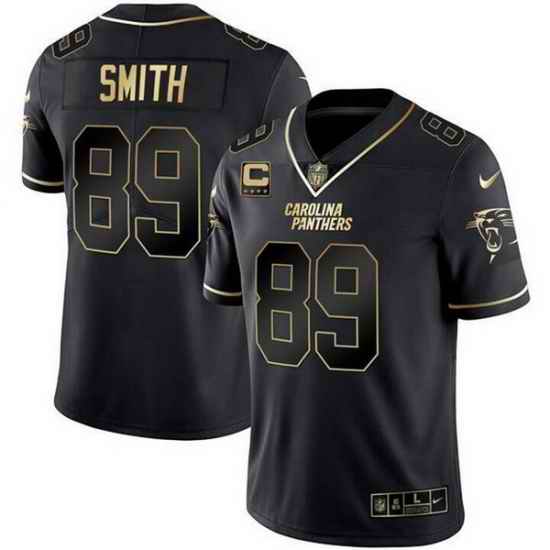 Men Carolina Panthers 89 Steve Smith Black Gold With 4 Star C Patch Vapor Limited Stitched Football Jersey