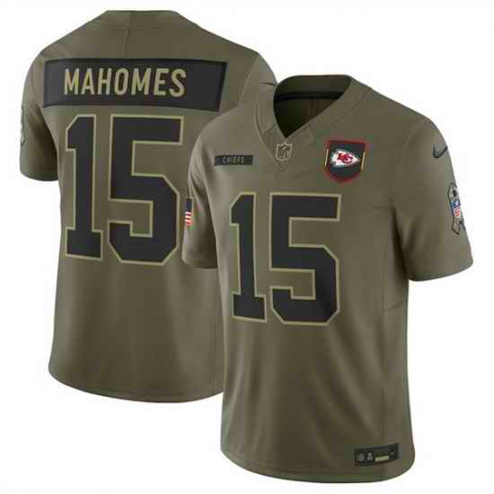 Men Kansas City Chiefs 15 Patrick Mahomes Olive 2025 Salute to Service Limited Stitched Football Jersey