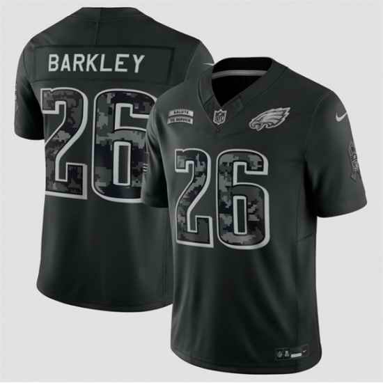 Men Philadelphia Eagles 26 Saquon Barkley Black F U S E 2026 Salute to Service Limited Stitched Football Jersey