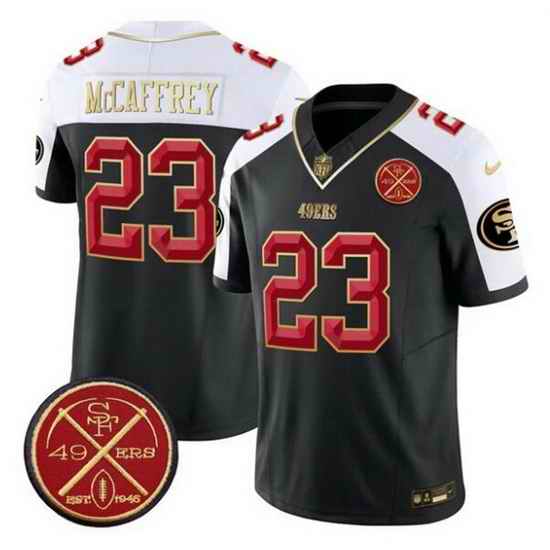 Men San Francisco 49ers 23 Christian McCaffrey Black Alternate F U S E  Est 1946 Patch Vapor Limited Stitched Football Jersey