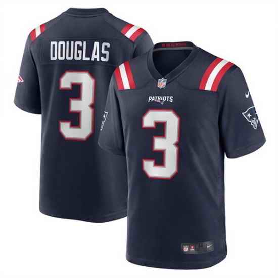 Men New England Patriots 3 Demario Douglas Navy 2025 Stitched Game Jersey