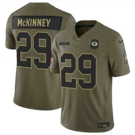 Men Green Bay Packers 29 Xavier McKinney Olive 2025 F U S E  Salute to Service Limited Stitched Football Jersey