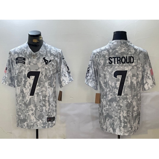 Men Houston Texans 7 C J  Stroud 2024 F U S E Arctic Camo Salute To Service Limited Stitched Football Jersey