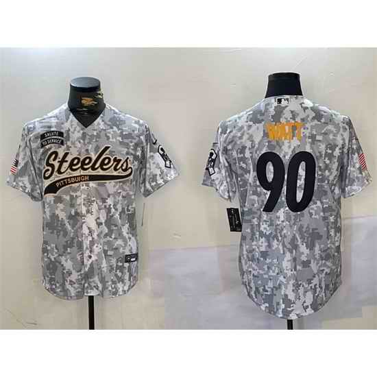 Men Pittsburgh Steelers 90 T J Watt 2024 Arctic Camo Salute To Service Stitched Baseball Jersey