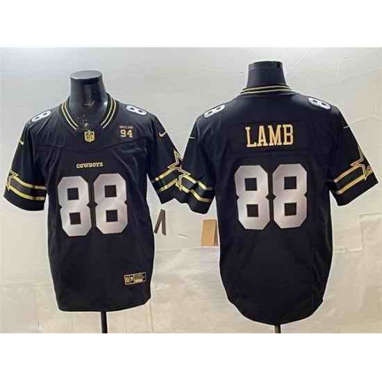 Men Dallas Cowboys 88 CeeDee Lamb Black Gold 2025 F U S E  94 Marshawn Kneeland Memorial Patch Vapor Limited Stitched Football Jersey