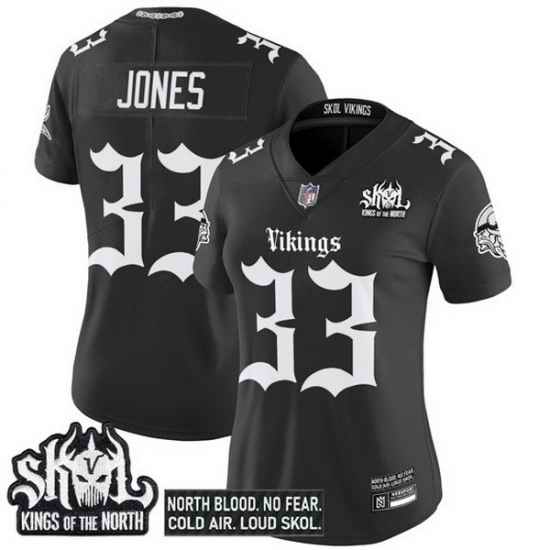 Women Minnesota Vikings 33 Aaron Jones Black 2025 Kings of the North Patch Gothic Norseblood Edition Vapor Untouchable Limited Stitched Football Jersey 1