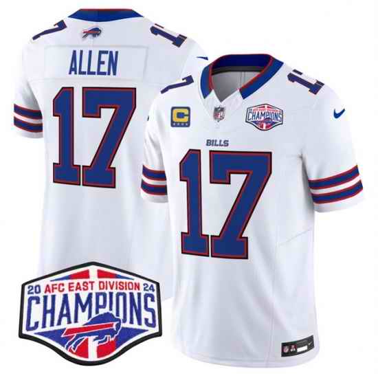 Men Buffalo Bills 17 Josh Allen White F U S E  2024 AFC East Division Champions With 4 Star C Ptach Vapor Limited Stitched Football Jersey