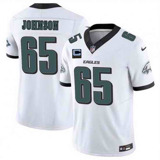 Men Philadelphia Eagles 65 Lane Johnson White 2025 F U S E  With 4 Star C Patch Vapor Untouchable Limited Stitched Football Jersey