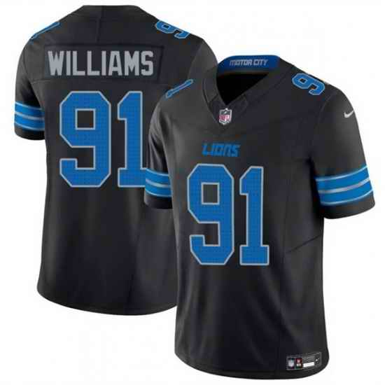 Men Detroit Lions 91 Tyleik Williams Black 2025 F U S E  Vapor Limited Stitched Jersey