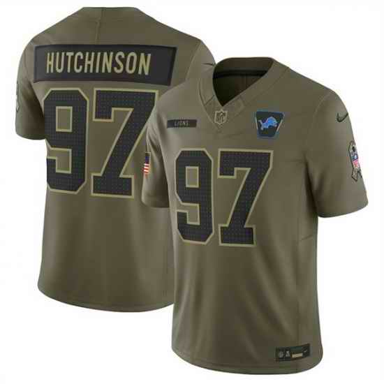 Men Detroit Lions 97 Aidan Hutchinson Olive 2025 Salute to Service Limited Stitched Football Jersey