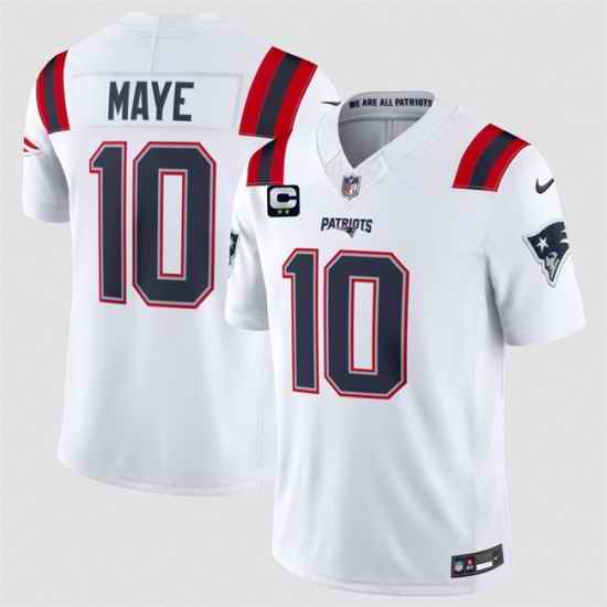 Men New England Patriots 10 Drake Maye White 2026 F U S E 2 Star C Pach Vapor Limited Stitched Football Jersey