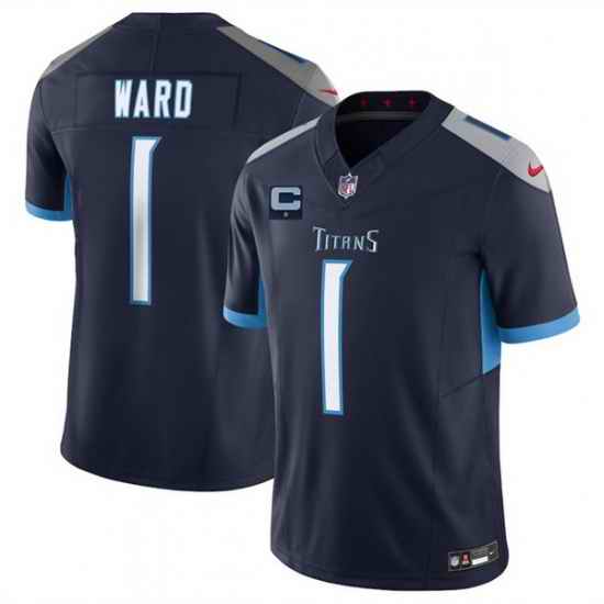 Men Tennessee Titans 1 Cameron Ward Navy 2025 F U S E  With 1 Star C Patch Vapor Limited Stitched Football Jersey