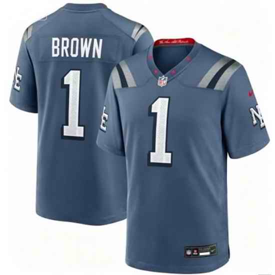 Men New England Patriots A.J. Brown #1 Navy 2025 Rivalries F U S E Vapor Limited Stitched Football Jersey