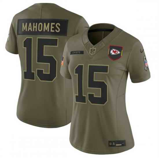 Women Kansas City Chiefs 15 Patrick Mahomes Olive 2025 Salute to Service Limited Stitched Football Jersey