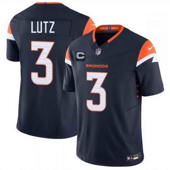 Men Denver Broncos 3 Wil Lutz Navy 2025 F U S E  With 2 Star C Patch Vapor Limited Stitched Football Jersey
