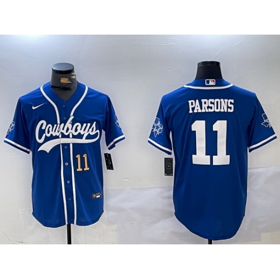 Men Dallas Cowboys 11 Micah Parsons Royal With Patch Cool Base Stitched Baseball Jersey 6