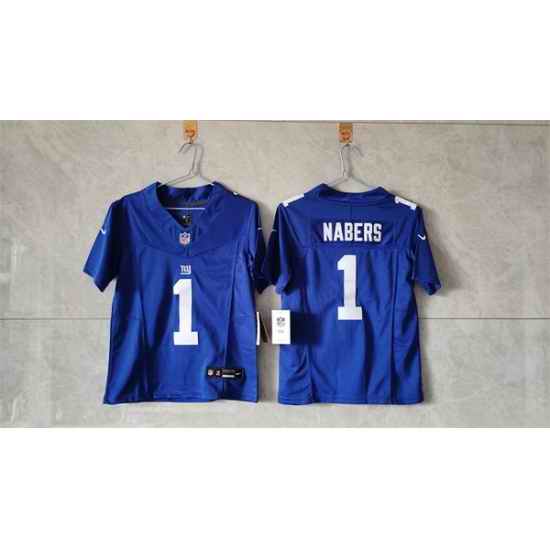 Women New York Giants 1 Malik Nabers Blue F U S E  Vapor Stitched Jersey