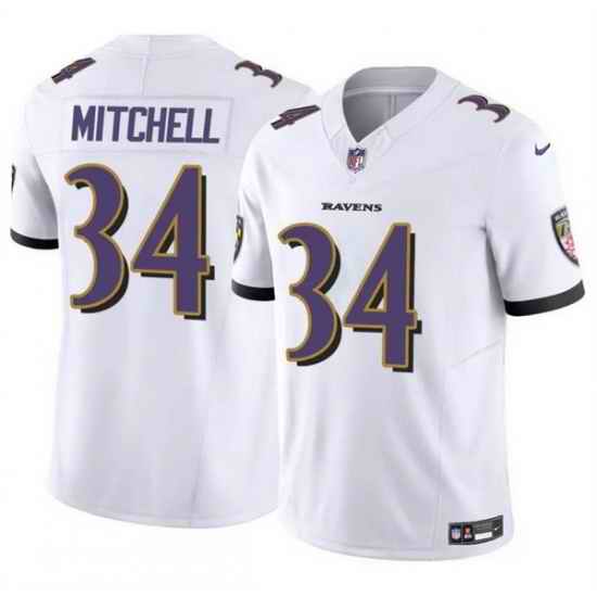 Men Baltimore Ravens 34 Keaton Mitchell White 2025 F U S E  Vapor Limited Football Jersey