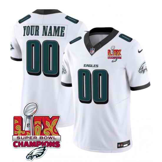Men Philadelphia Eagles Active Player Custom White 2025 Eagles Logo Super Bowl LIX Patch New F U S E  Vapor Limited Stitched Football Jersey