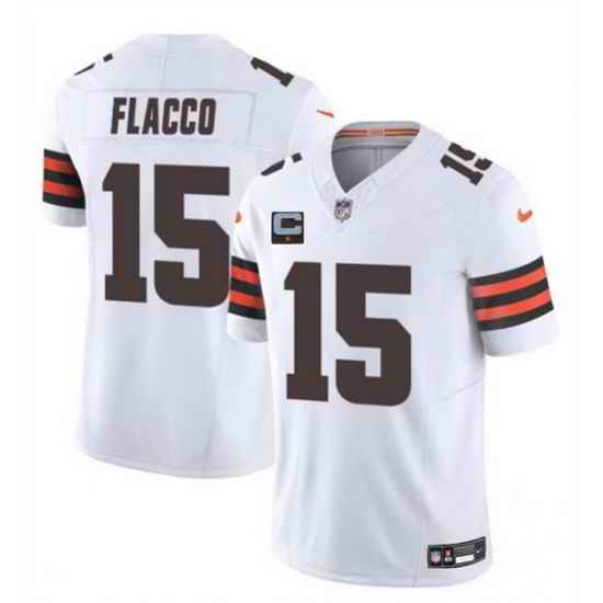 Men Cleveland Browns 15 Joe Flacco White 2025 F U S E  With 1 Star C Patch Vapor Limited Stitched Football Jersey