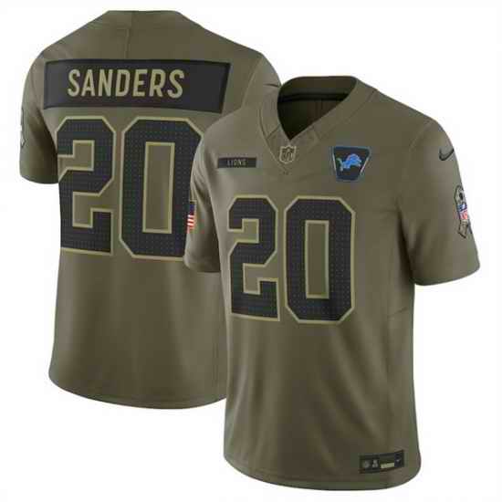 Men Detroit Lions 20 Barry Sanders Olive 2025 Salute to Service Limited Stitched Football Jersey