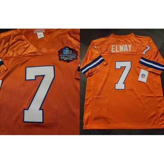 Men Denver Broncos 7 John Elway Orange Hall of Fame Patch Stitched Football Jersey