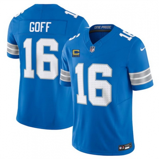 Men Detroit Lions 16 Jared Goff Blue 2024 F U S E  With 4 Star C Patch Vapor Limited Stitched Jersey