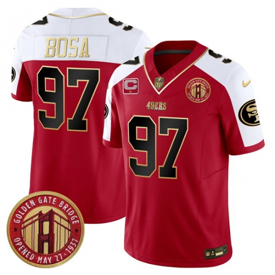 Men San Francisco 49ers 97 Nick Bosa Red F U S E  Golden Gate Bridge With 1 Star C Patch Alternate Vapor Limited Stitched Football Jersey