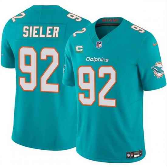 Men Miami Dolphins 92 Zach Sieler Aqua 2025 F U S E  With 2 Star C Patch Vapor Limited Stitched Football Jersey