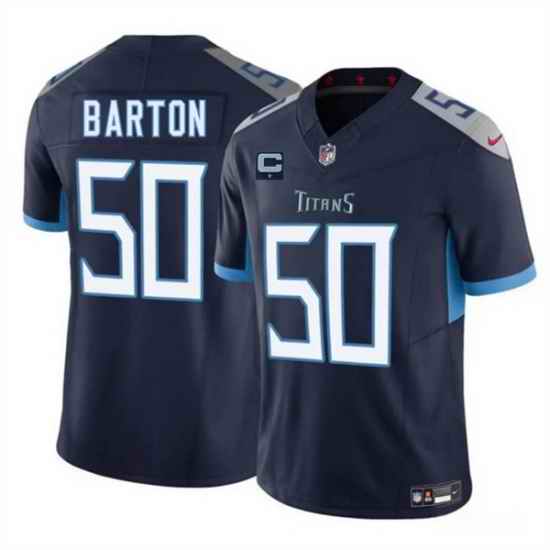 Men Tennessee Titans 50 Cody Barton Navy 2025 F U S E  With 1 Star C Patch Vapor Limited Stitched Football Jersey