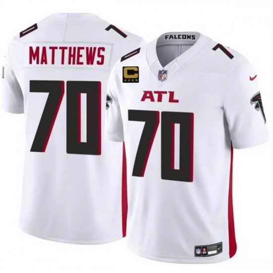 Men Atlanta Falcons 70 Jake Matthews White 2025 F U S E With 4 Star C Patch Vapor Untouchable Limited Stitched Football Jersey