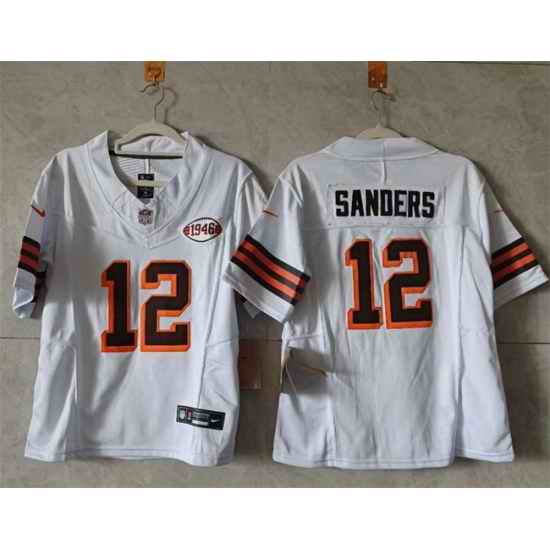 Women Cleveland Browns 12 Shedeur Sanders White 2025 Draft 1946 Collection F U S E  Stitched Jersey