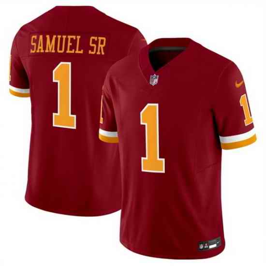 Men Washington Commanders 1 Deebo Samuel Sr  Burgundy 2025 F U S E  Throwback Limited Stitched Football Jersey