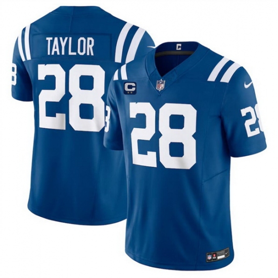 Men Indianapolis Colts 28 Jonathan Taylor Blue 2024 F U S E  With 2 Star C Patch Vapor Limited Stitched Football Jersey