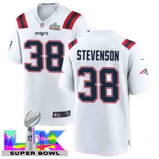 Men Women youth New England Patriots #38 Rhamondre Stevenson 2025 2026 Super Bowl LX F U S E Stitched NFL Jersey White