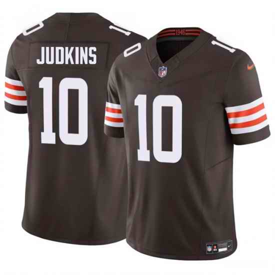 Men Cleveland Browns 10 Quinshon Judkins Brown 2025 Draft F U S E  Vapor Limited Stitched Football Jersey