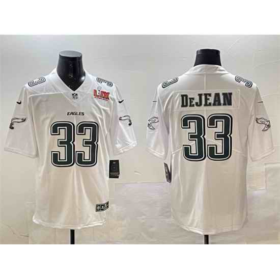 Men Philadelphia Eagles 33 Cooper DeJean White 2025 Super Bowl LIX Patch Fashion New Vapor Untouchable Limited Stitched Football Jersey