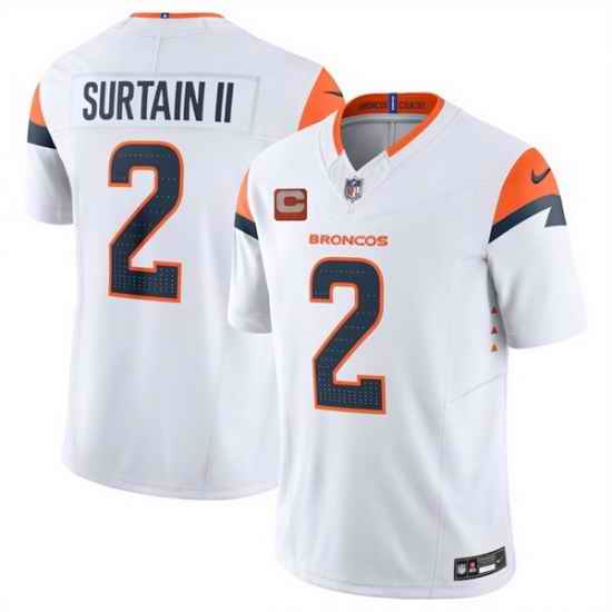 Men Denver Broncos 2 Pat Surtain II White 2025 F U S E  With 2 Star C Patch Vapor Limited Stitched Football Jersey
