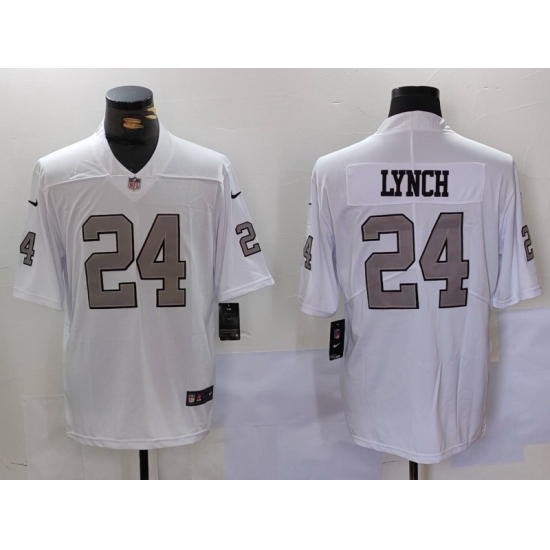 Men   Las Vegas Raiders 24 Marshawn Lynch White Vapor Untouchable Limited Stitched Jersey