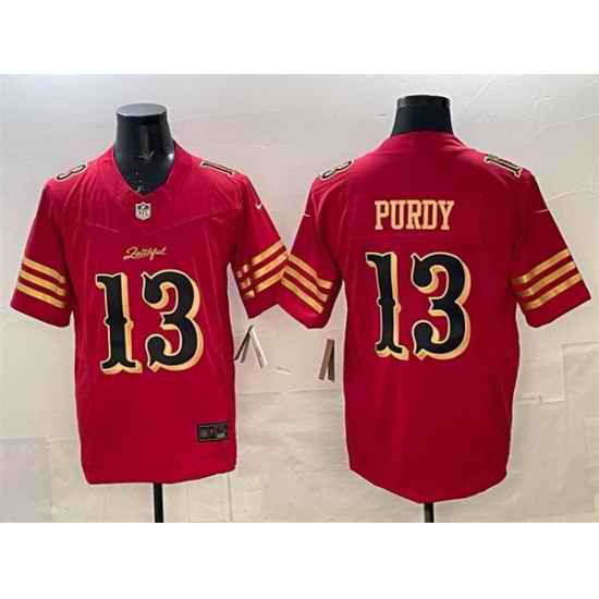 Men San Francisco 49ers 13 Brock Purdy Red Gold 2025 F U S E Rivalries Vapor Limited Stitched Football Jersey