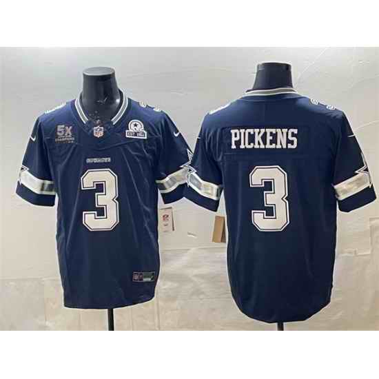 Men Dallas Cowboys 3 George pickens Navy F U S E  With 5x Super Bowl Champions  26 Established In 1960 Patch Vapor Limited Stitched Football Jersey