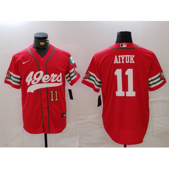 Men San Francisco 49ers 11 Brandon Aiyuk Red With Patch Cool Base Stitched Baseball Jersey 3