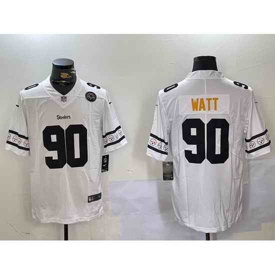 Men Pittsburgh Steelers 90 T J Watt White 2019 Team Logo Cool Edition Stitched Jersey 1