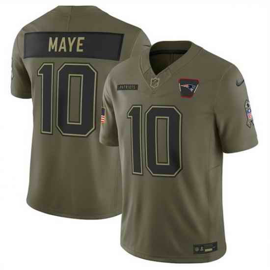 Men New England Patriots 10 Drake Maye Olive 2025 Salute to Service Limited Stitched Football Jersey