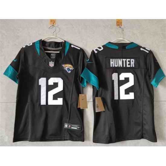 Women Jacksonville Jaguars 12 Travis Hunter Black 2024 F U S E Vapor Limited Stitched Football Jersey