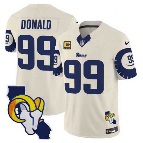 Men Los Angeles Rams 99 Aaron Donald Bone 2025 4 Star C Patch F U S E  V2 Limited Stitched Football Jersey